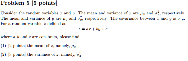 Solved Problem 5 [5 points] Consider the random variables l | Chegg.com