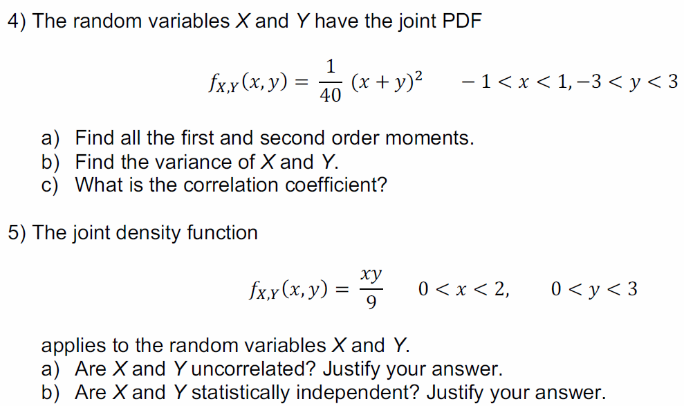 Solved 1) Two random variables X and Y have the following | Chegg.com