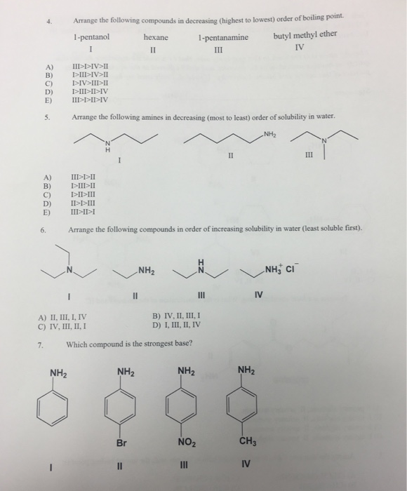Solved Arrange the following compounds in decreasing | Chegg.com