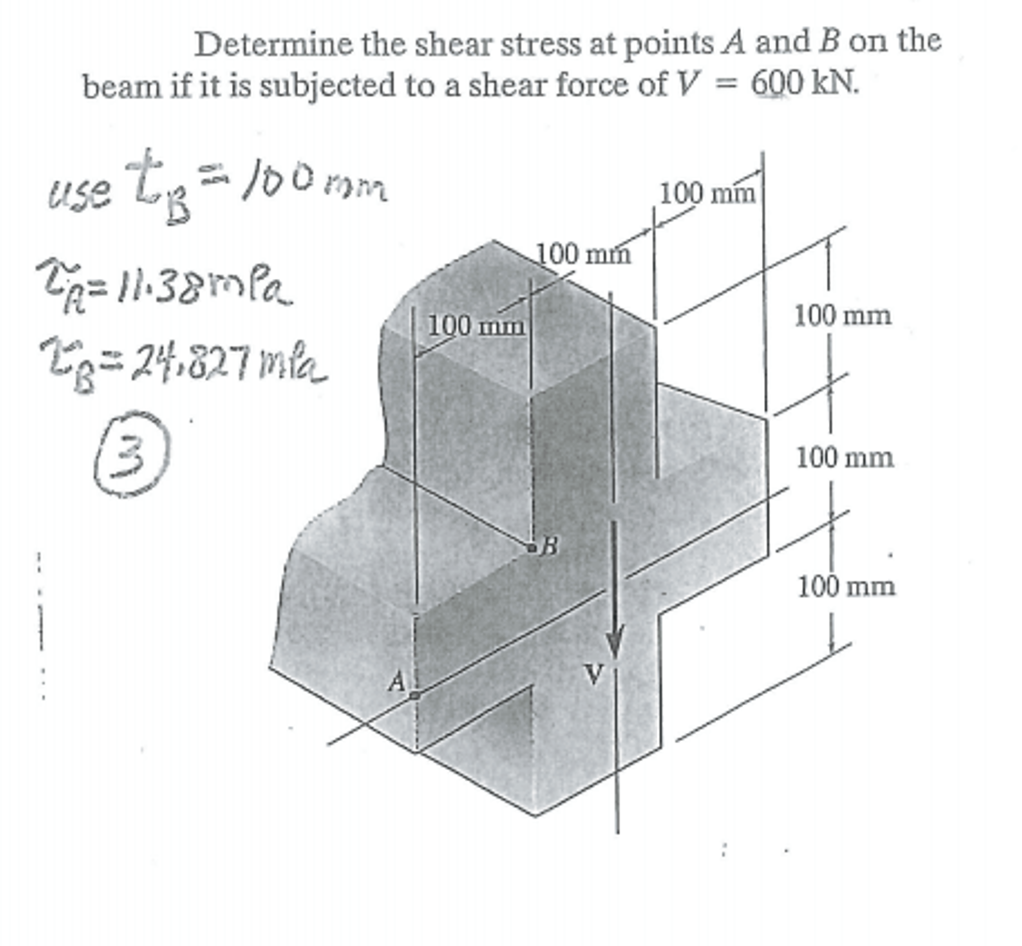 Solved Determine the shear stress at points A and B on the | Chegg.com