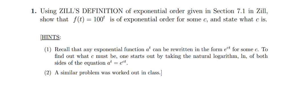 Ziller Function Math Solved Using ZILL'S DEFINITION of exponential order given in | Chegg.com