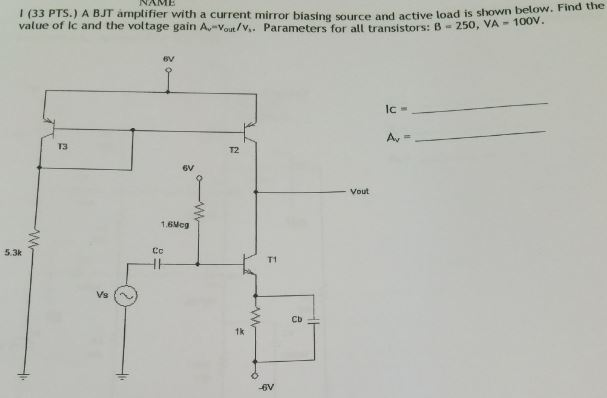 Solved A BJT Amplifier With A Current Mirror Biasing Source | Chegg.com