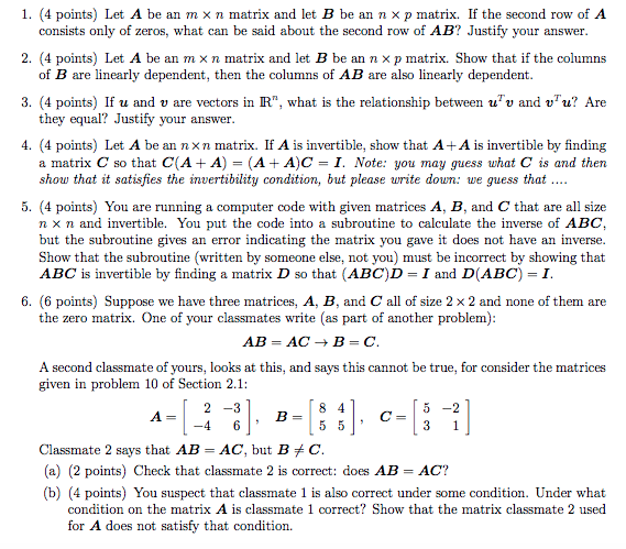 Solved I. (4 Points) Let A Be An M × N Matrix And Let B Be | Chegg.com