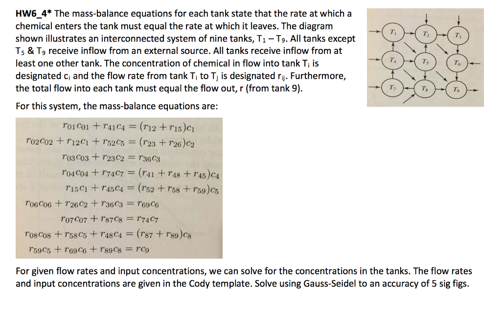 HW6 4* The massbalance equations for each tank state