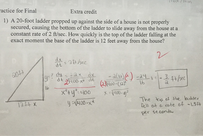 Solved A 20-foot ladder propped up against the side of a | Chegg.com