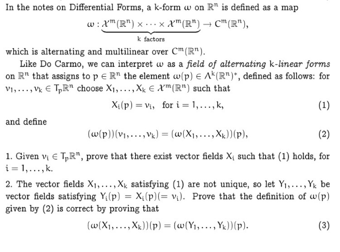 Solved In the notes on Differential Forms, a kform omega on