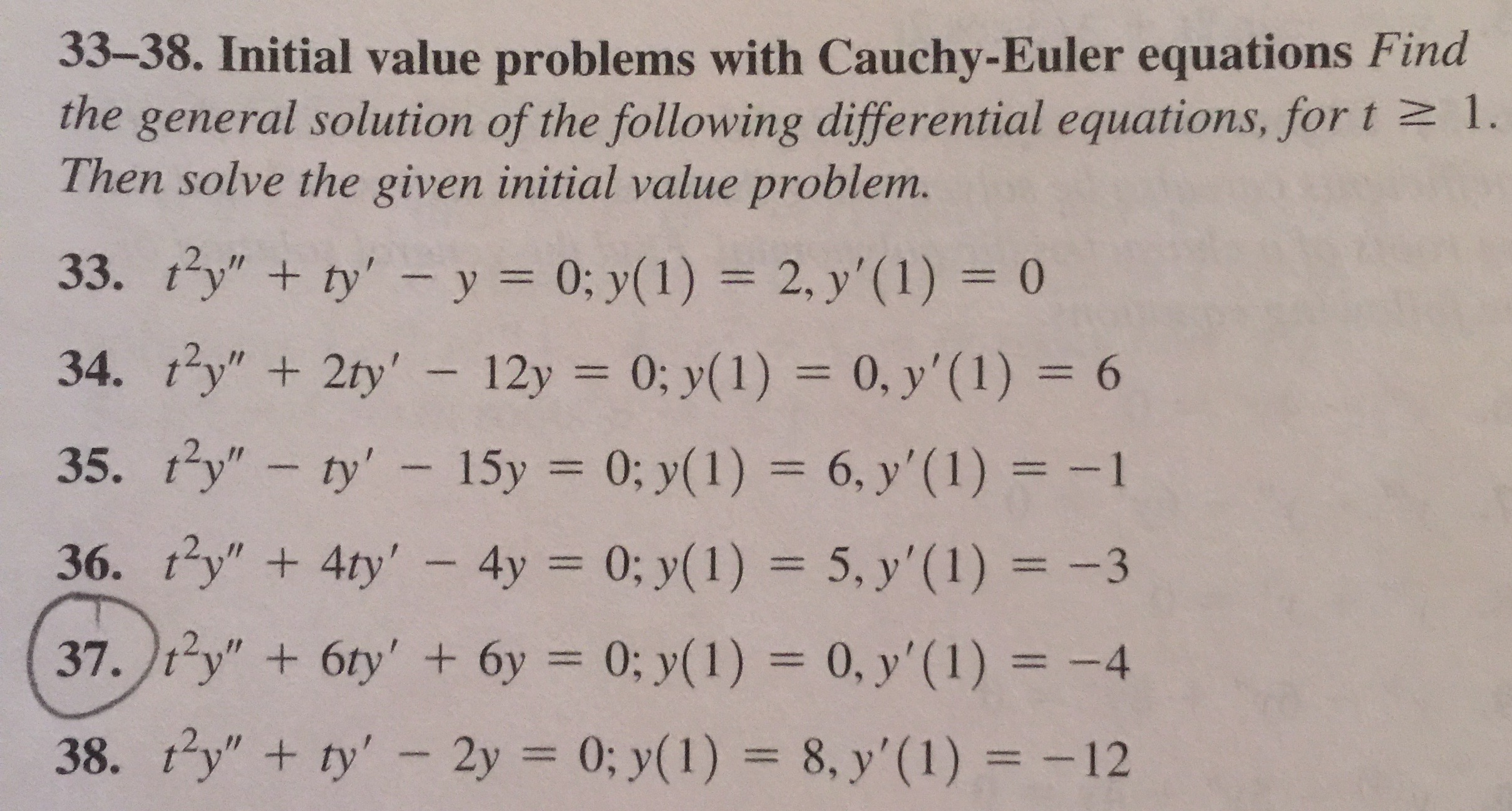 Solved Initial Value Problems With Cauchy-Euler Equations | Chegg.com