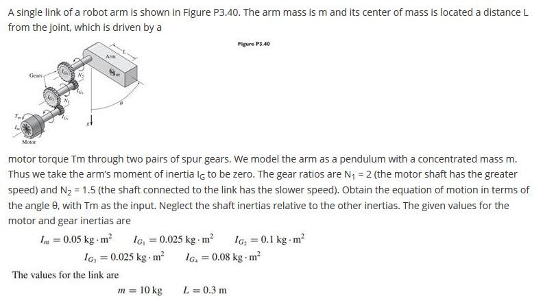 Solved A single link of a robot arm is shown in Figure | Chegg.com