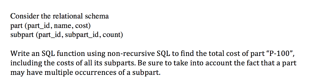Solved Consider the relational schema part (part_id, name, | Chegg.com