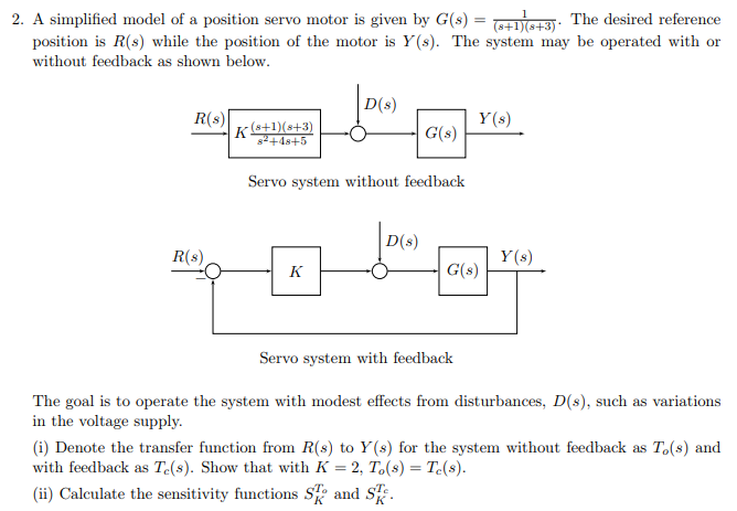 Solved 2. A simplified model of a position servo motor is | Chegg.com