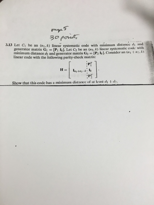 Solved Let C_1 be an (n_1, k) linear systematic code with | Chegg.com