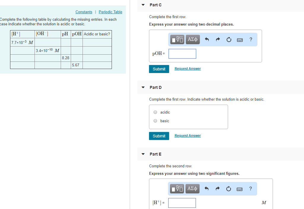 Solved Problem 16.36 Part A Complete the following table | Chegg.com