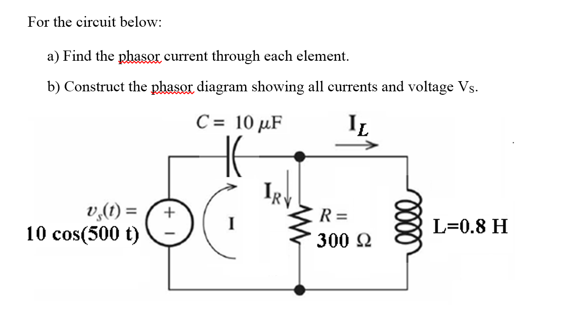 Solved For the circuit below: a) Find the phasor current | Chegg.com