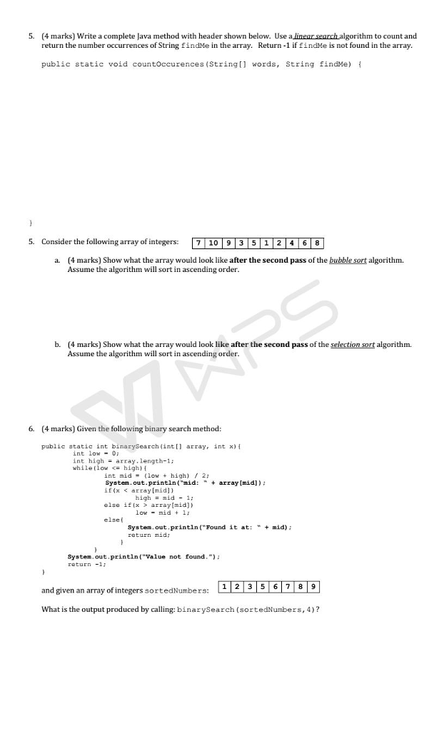 Solved 5. (4 marks) Write a complete Java method with header | Chegg.com