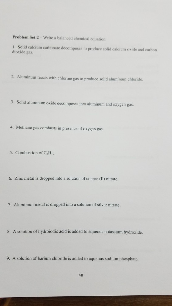 Solved Problem Set 2 - Write a balanced chemical equation 1. | Chegg.com