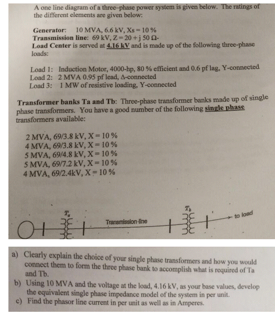 Solved A one line diagram of a three-phase power system is | Chegg.com