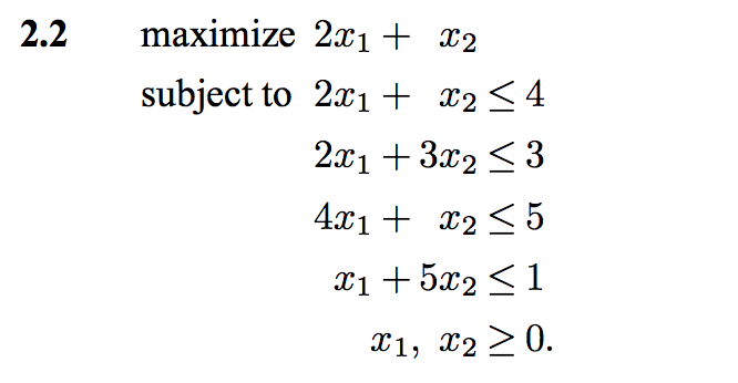 Solved 2.2 maximize 2x1 +x2 subject to 2xi + x2 4 2x1 + | Chegg.com