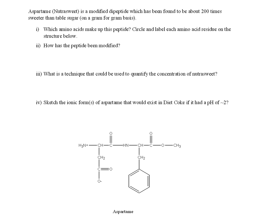 Solved Aspartame (Nutrasweet) is a modified dipeptide which | Chegg.com