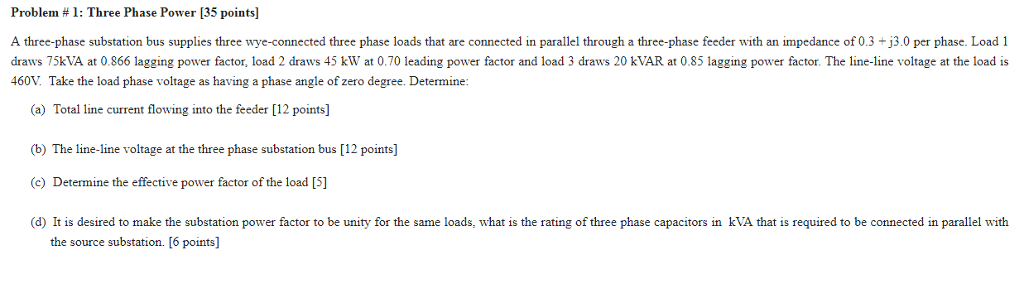 Solved Problem # 1: Three Phase Power [35 points] A | Chegg.com