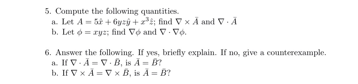 Solved 5. Compute the following quantities. a. Let nabla= 5x | Chegg.com