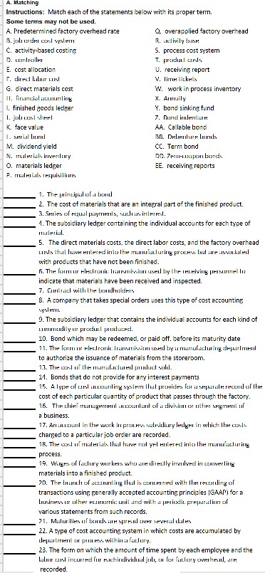 A. Matching Instructions: Match Each Of The 