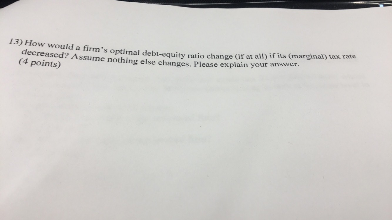 Solved How Would A Firm's Optimal Debt-equity Ratio Change | Chegg.com