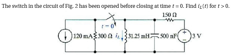 Solved The switch in the circuit of Fig. 2 has been opened | Chegg.com