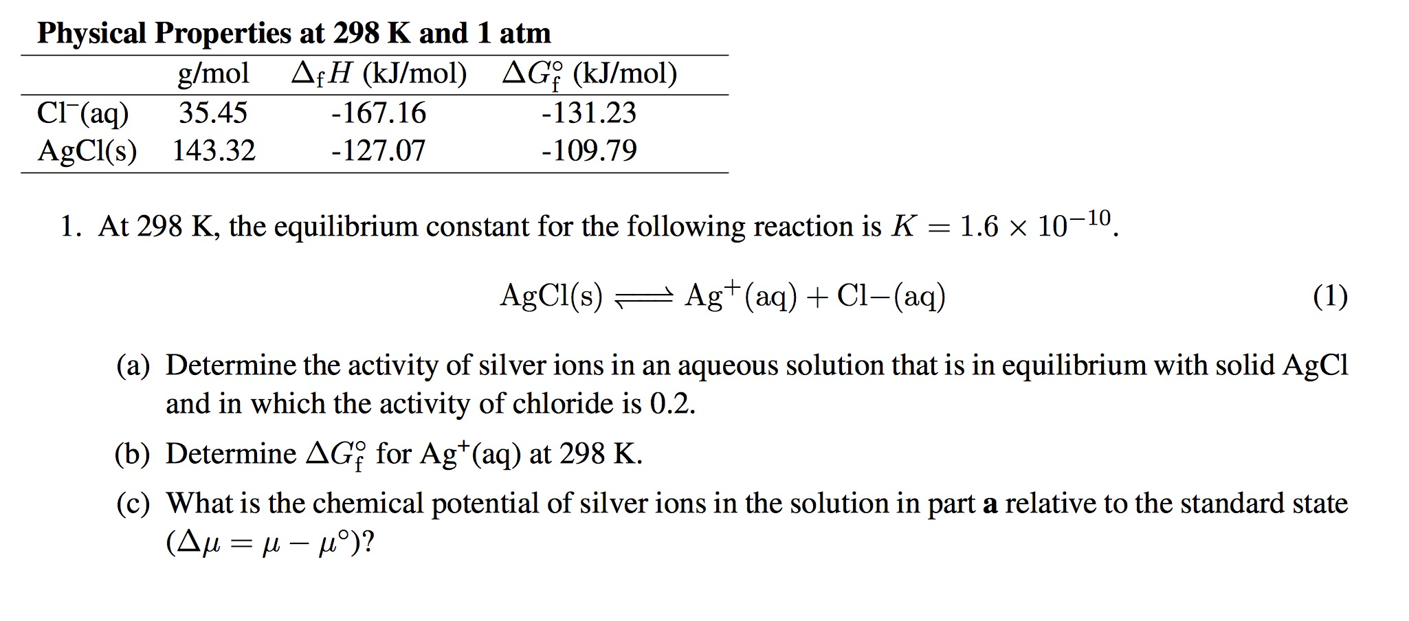Solved Physical Properties at 298 K and I atm At 298 K, the