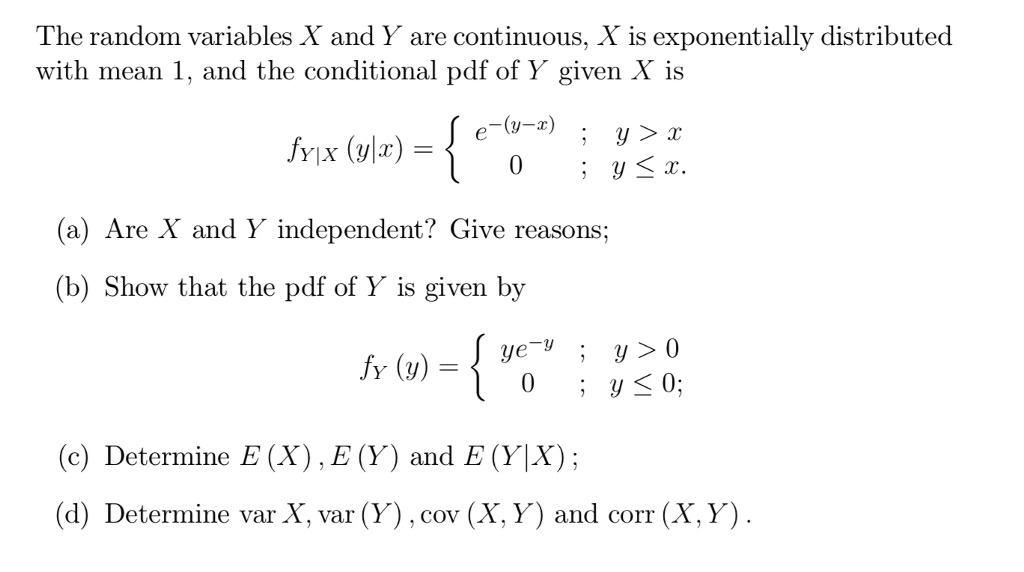 Solved The random variables X and Y are continuous, X is | Chegg.com