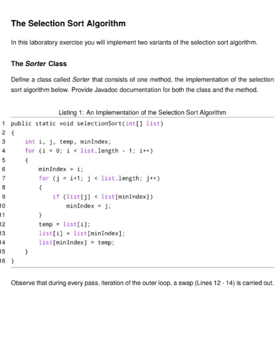 Solved The Selection Sort Algorithm In this laboratory | Chegg.com