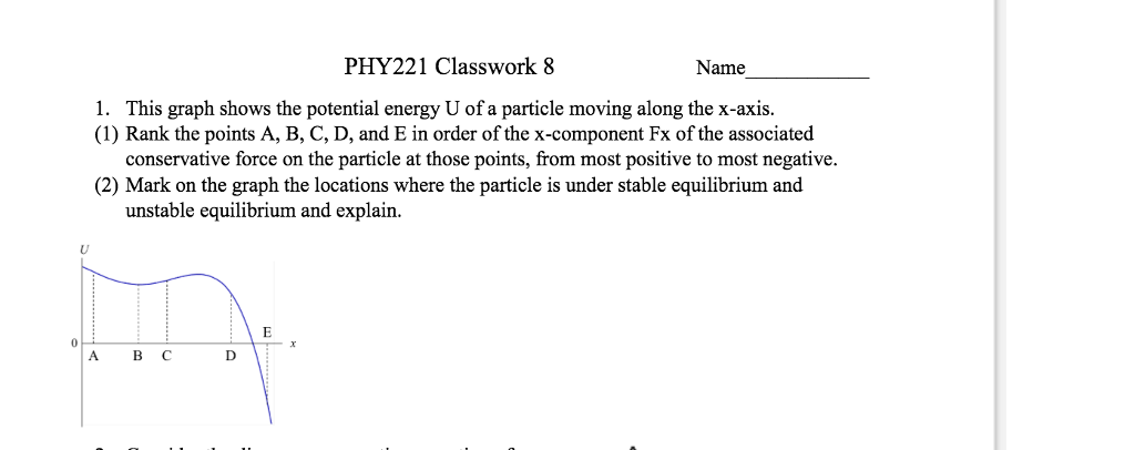 Solved This graph shows the potential energy U of a particle | Chegg.com