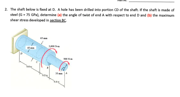 Solved The shaft below is fixed at D. A hole has been | Chegg.com