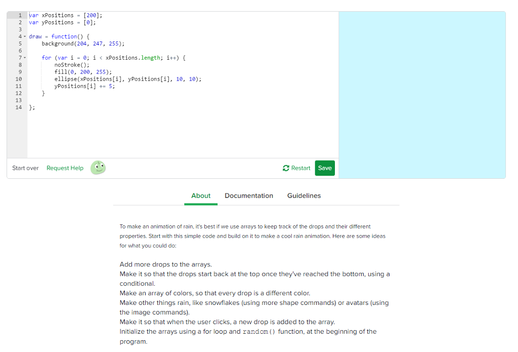 Solved 1 var Positions [200] 2 var y Positions [0 4 draw | Chegg.com
