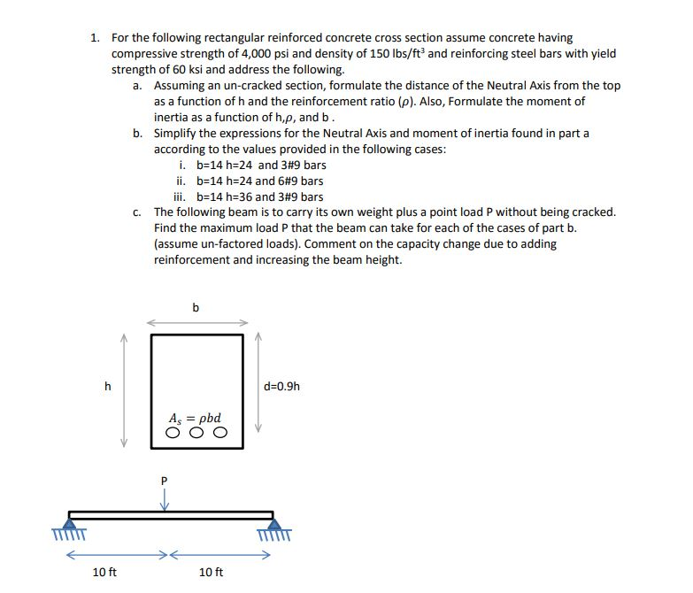 Solved For The Following Rectangular Reinforced Concrete | Chegg.com