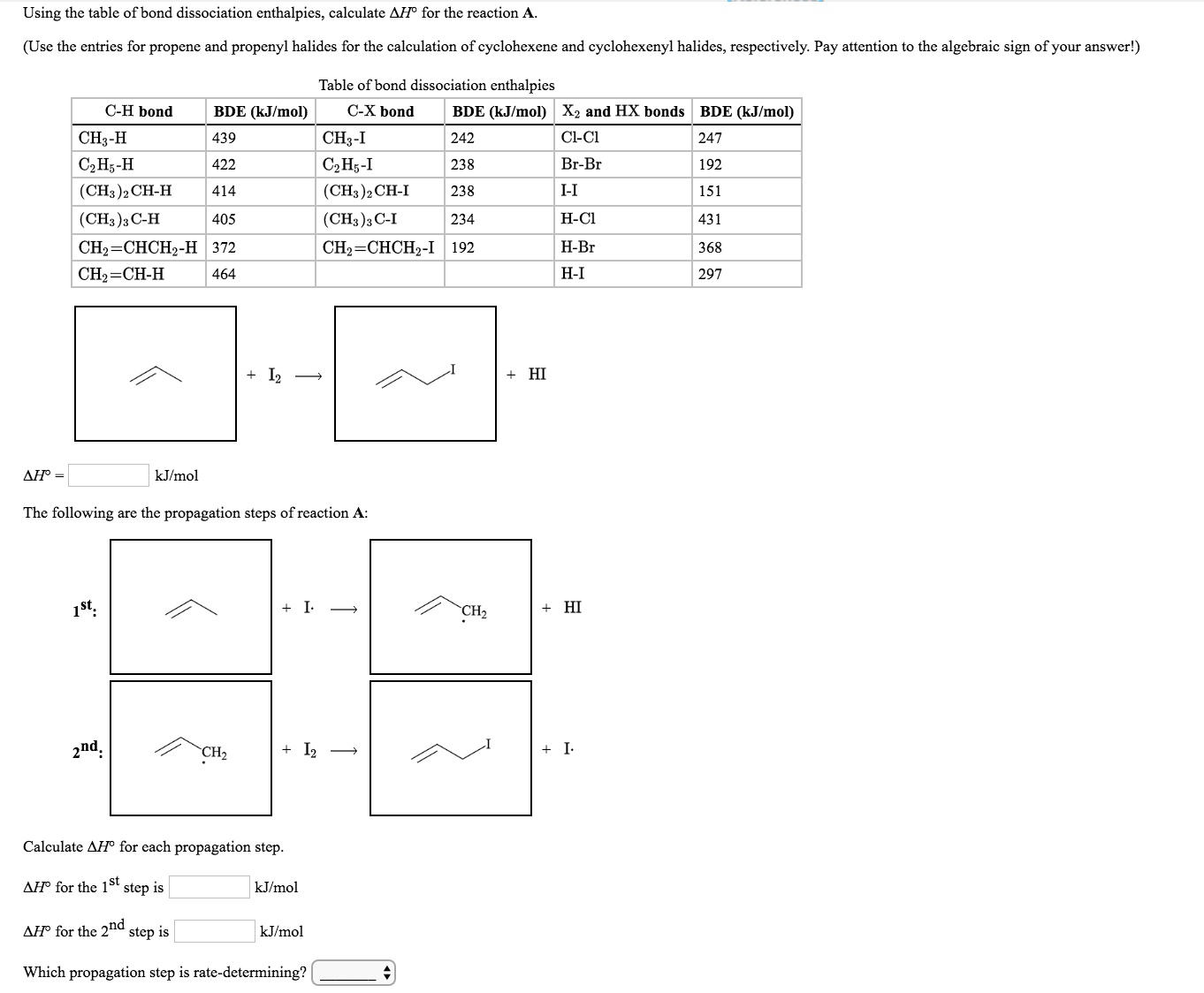 Solved Using The Table Of Bond Dissociation Enthalpies, | Chegg.com