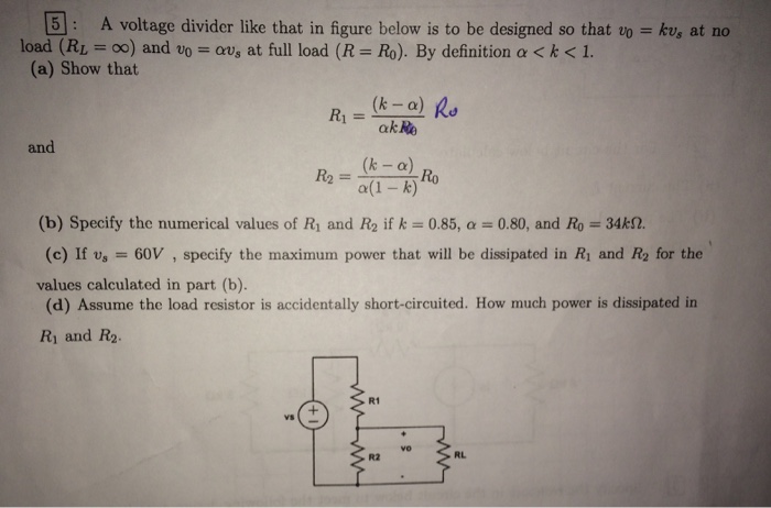 Solved A voltage divider like that in figure below is to be | Chegg.com