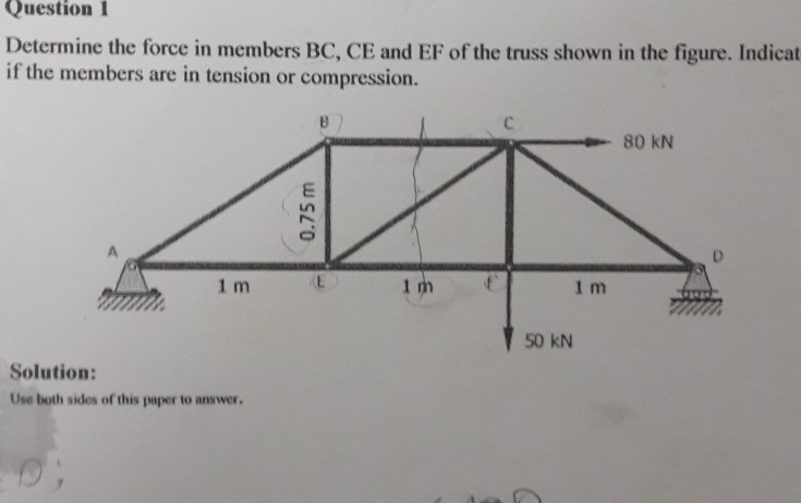Solved Question I Determine The Force In Members Bc Ce And