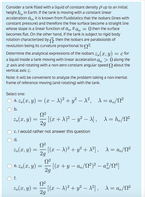 Solved Consider a tank filled with a liquid of constant | Chegg.com