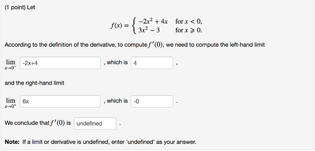 Solved (1 point) Let f(x)=&- 2x2 + 4x 3x2-3 forx