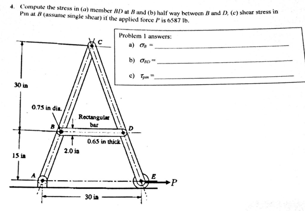 Solved Compute The Stress In (a) Member BD At B And (b) Half | Chegg.com