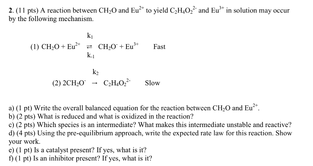 Solved A reaction between CH2O and Eu2+ to yield C2H4O22- | Chegg.com