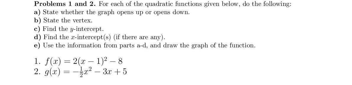 Solved Problems 1 And 2 For Each Of The Quadratic Functions 7090