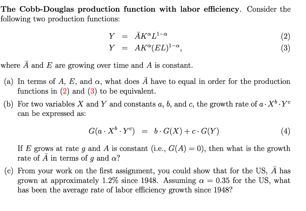 Solved The Cobb-Douglas production function with labor | Chegg.com