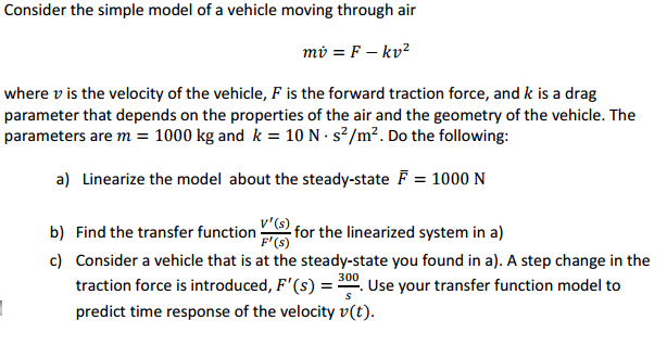 Solved Consider the simple model of a vehicle moving through | Chegg.com