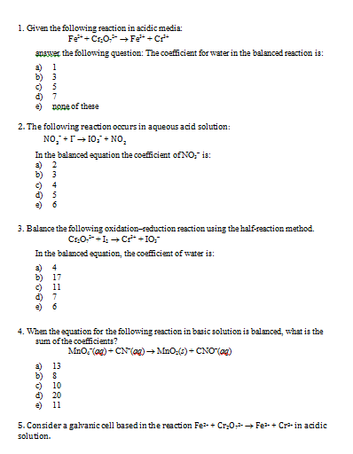 Solved 1. Givan The Following Reaction In Acidic Media: 