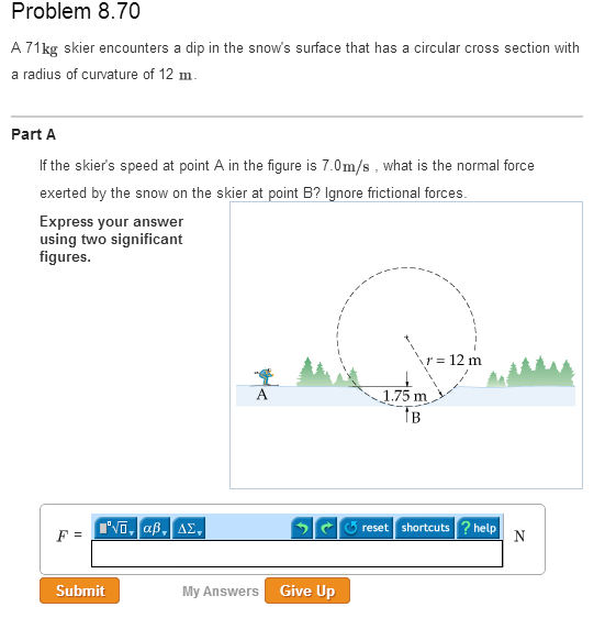 Solved A 71kg skier encounters a dip in the snow's surface