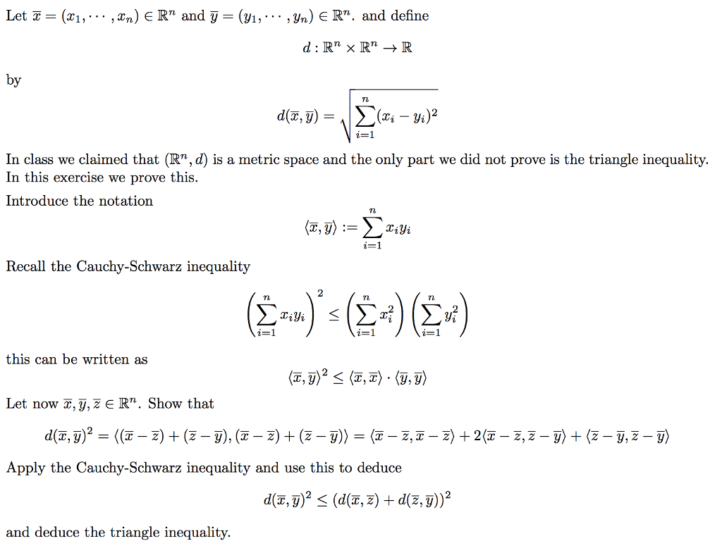 Solved Let x = (x1,··· ,xn) ∈ Rn and y = (y1,··· ,yn) ∈ Rn. | Chegg.com