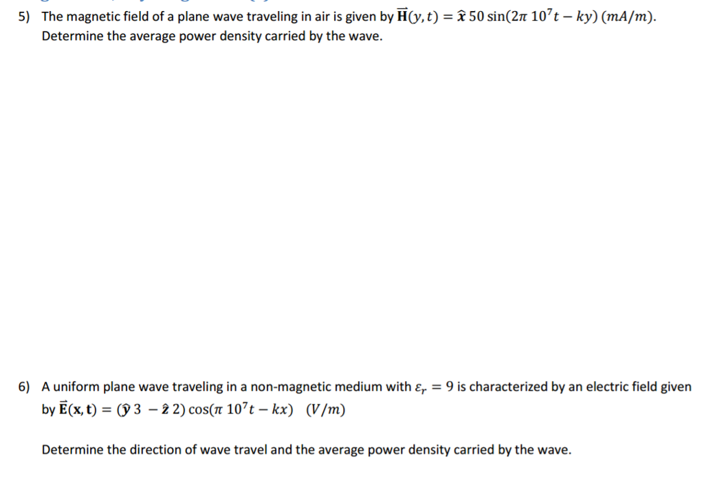 Solved The magnetic field of a plane wave traveling in air | Chegg.com