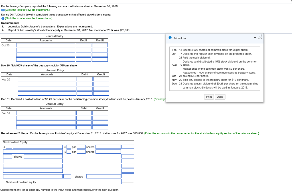 Solved Dublin Jewelry Company reported the following