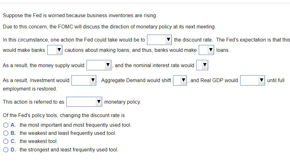 Solved Suppose The Fed Is Worried Because Business | Chegg.com